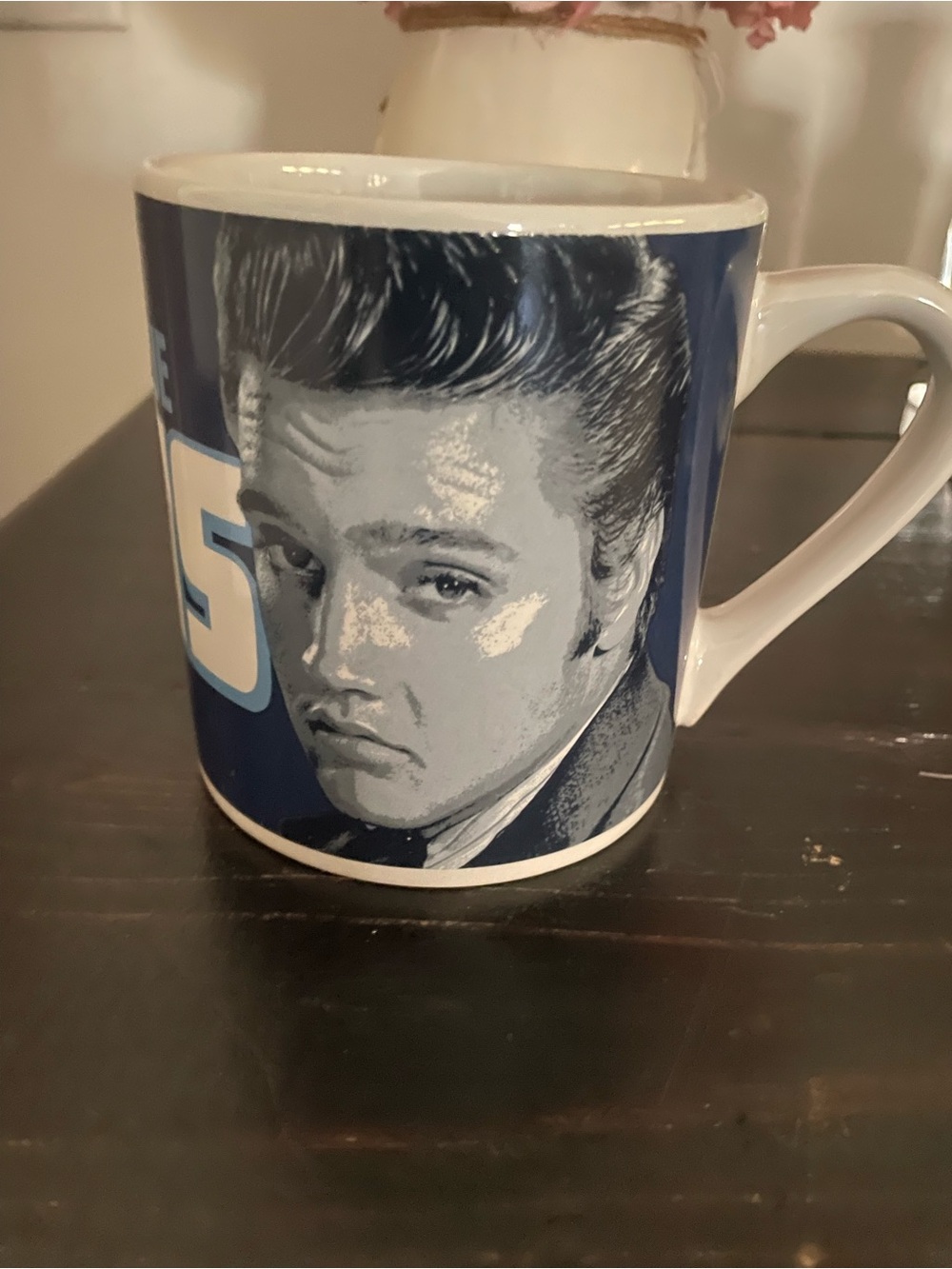 Elvis Presley Portrait Ceramic Mug - Blue & White